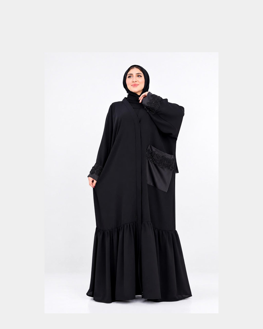 Luxury silk abaya with an elegant and flowing design.