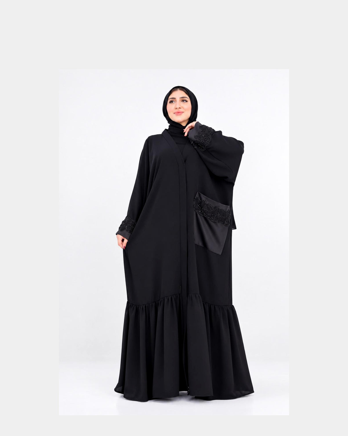 Luxury silk abaya with an elegant and flowing design.