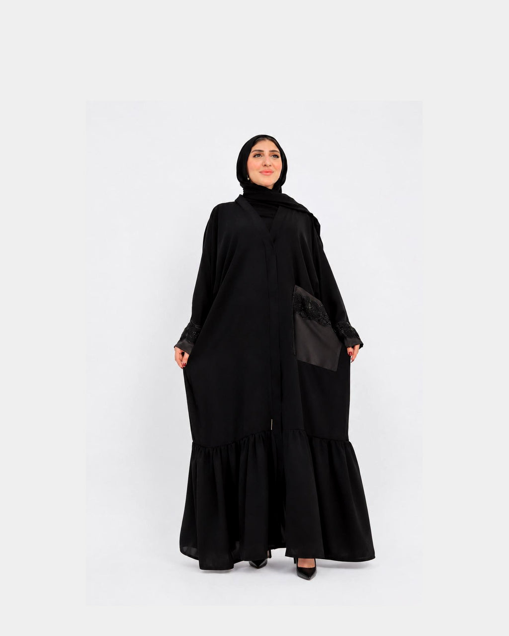 Luxury silk abaya with an elegant and flowing design.