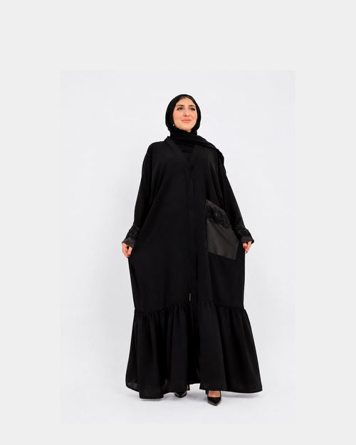 Luxury silk abaya with an elegant and flowing design.