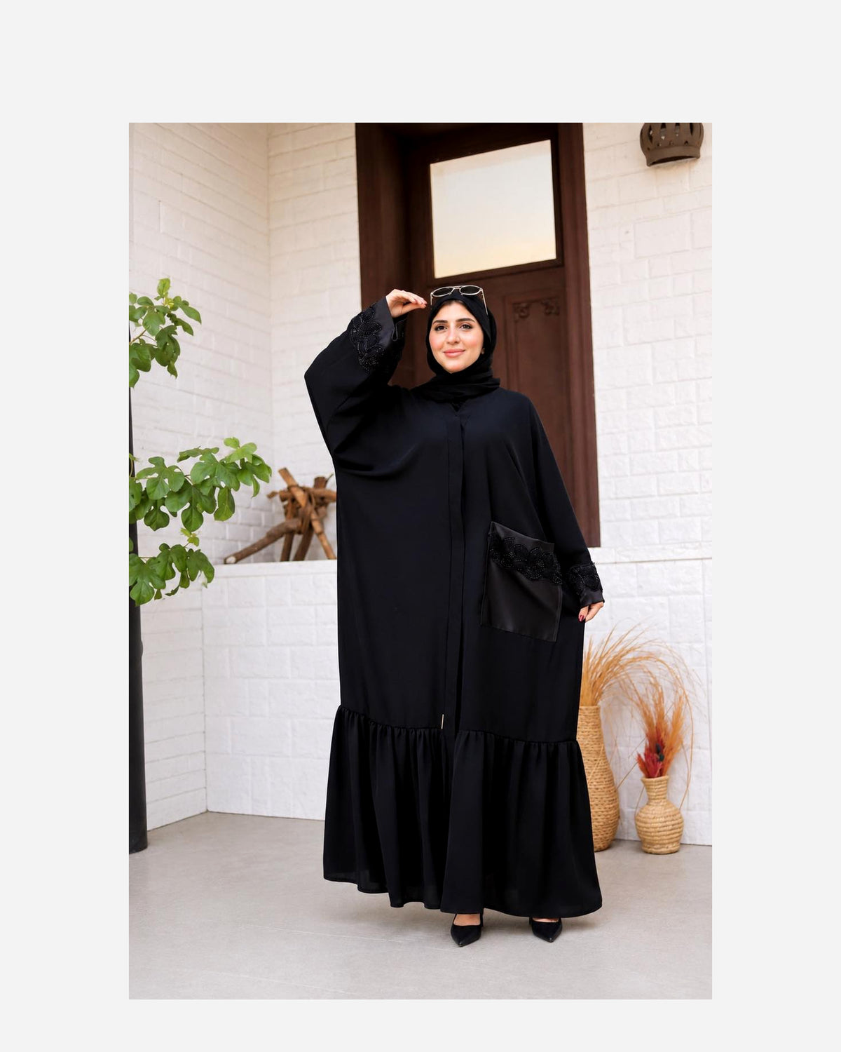 Luxury silk abaya with an elegant and flowing design.